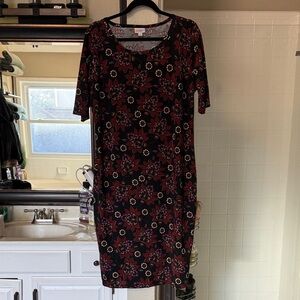 LuLaRoe Julia Black Lotus Flower Midi Dress